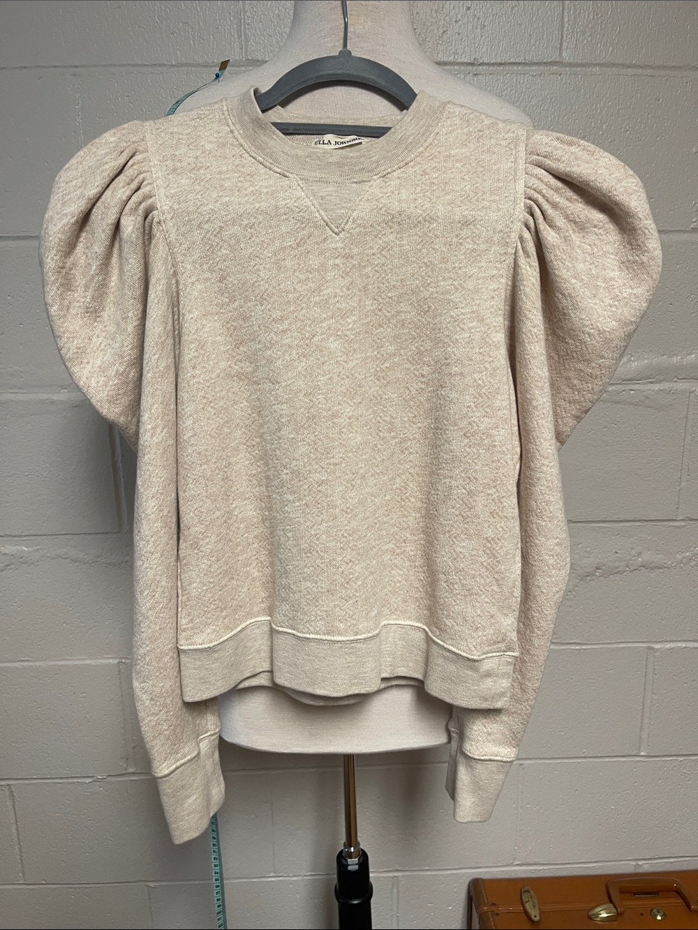 Ulla Johnson Cream Puff-Sleeve Crewneck Sweatshirt